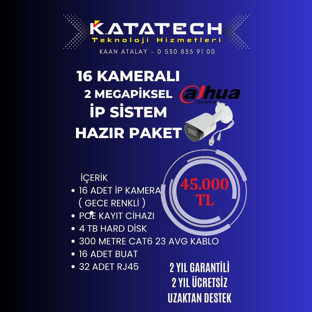 16'lı İP Kamera 2 MP Herşey Dahil Set